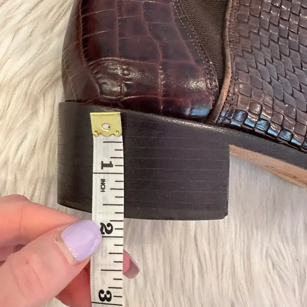 Brighton Winona Woven Leather Ankle Boot Snake Print Silver Buckle Chelsea Brown - Picture 7 of 10